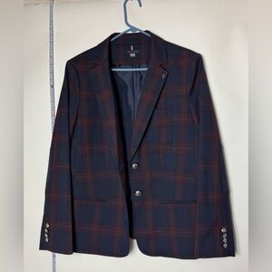 Tommy Hilfiger Dark Plaid Double Breasted Blazer Elbow Patches Size 16